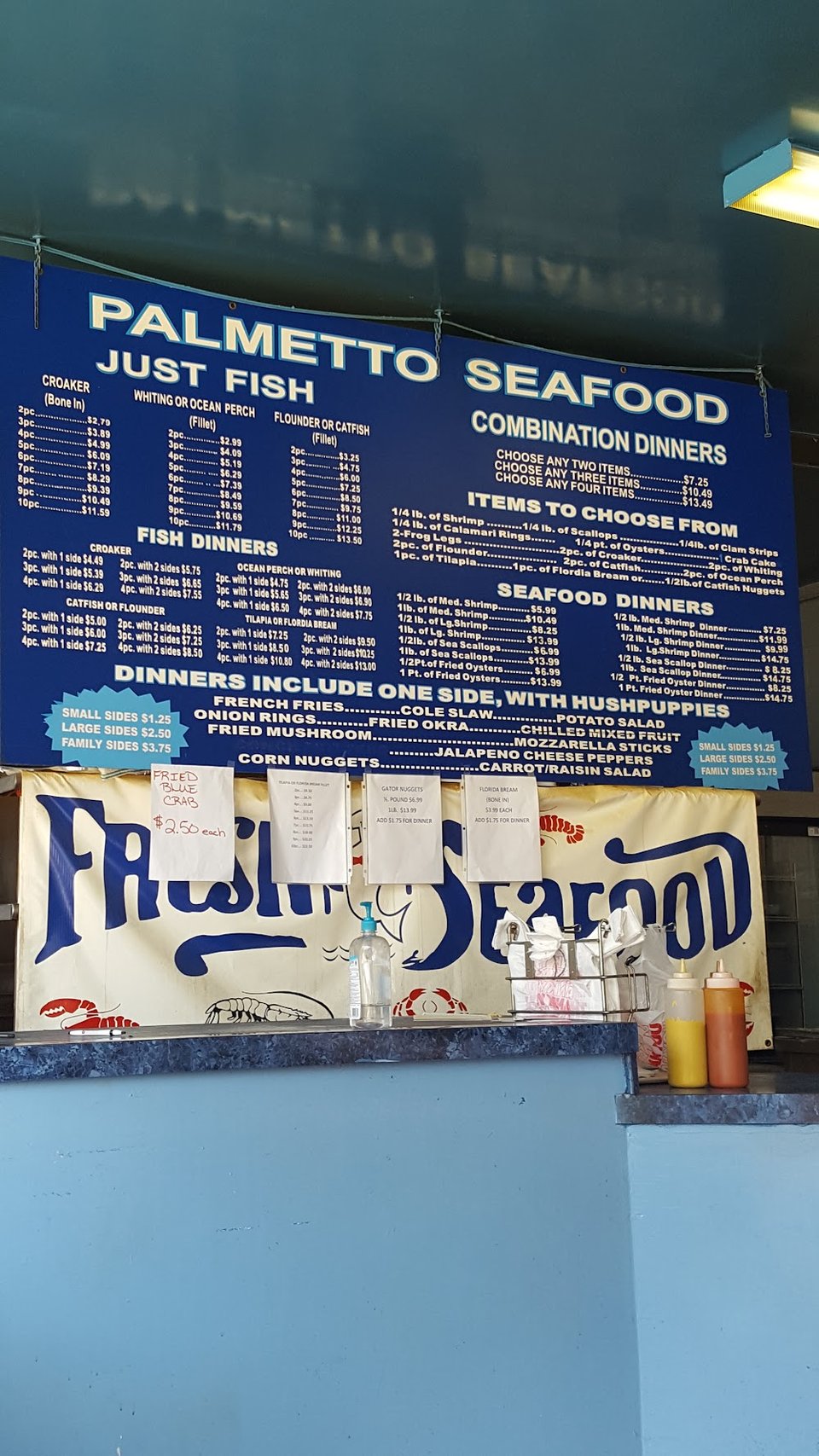 Printed menu with croaker and whiting.